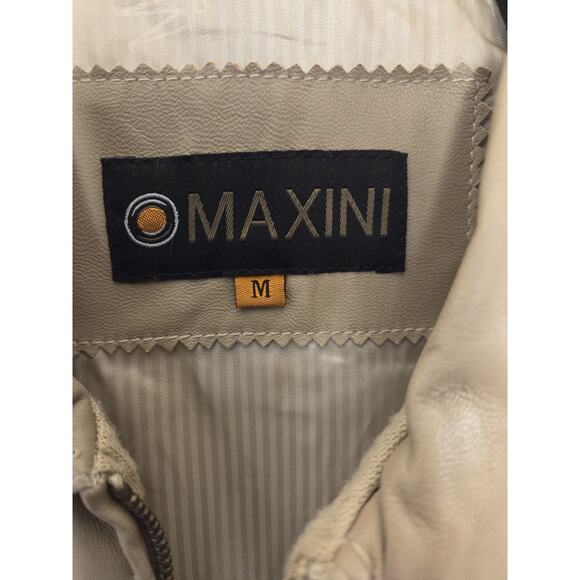 Maxini Collezione Leather & Knit Mens Sz M Jacket Beige Zip Front Quiet Luxury - Picture 2 of 11